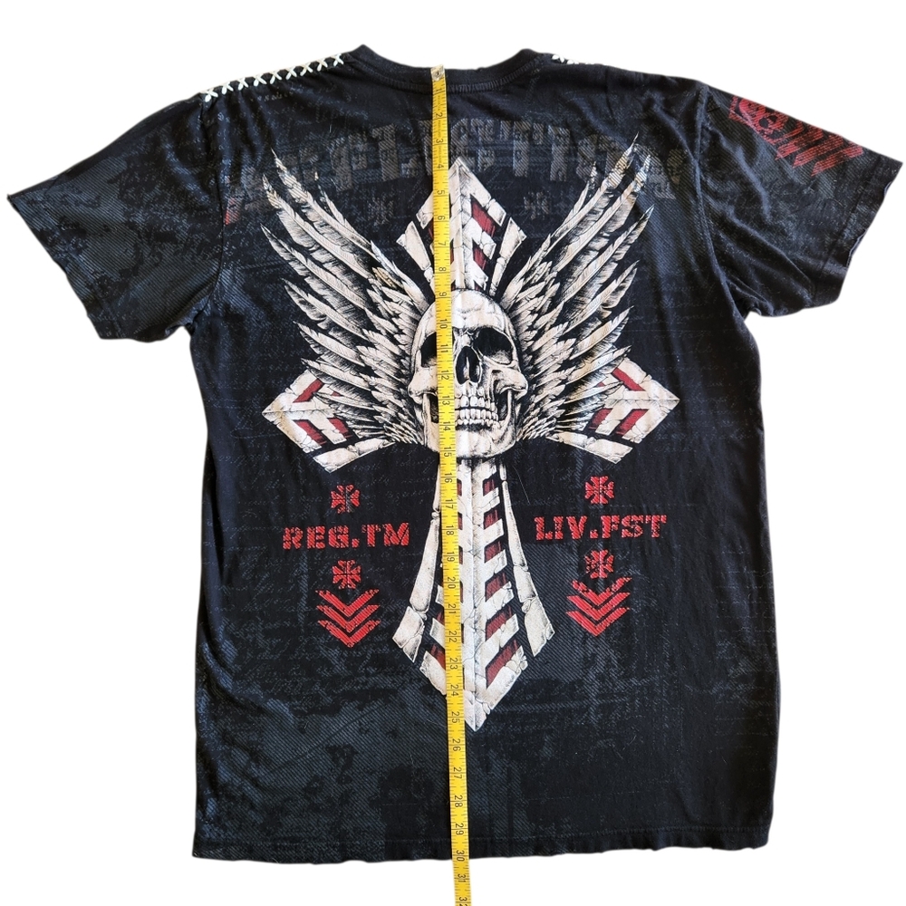 Affliction T-Shirt Skull Cross Wings Biker Black Size XL - Picture 14 of 15
